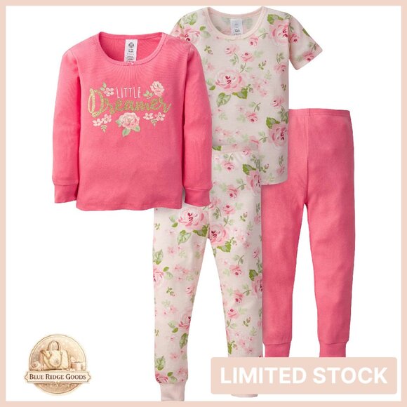 Snug Fit Cotton Pajama Set 4-Piece Holiday Sleepwear Classic Comfort
